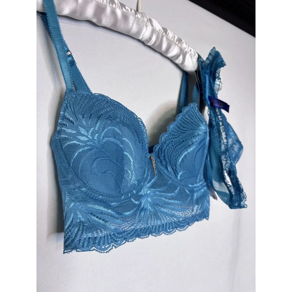 Rachel Roy Bra & Thong Set Bra 34B With Small Thong Teal Coquette‎ NWT